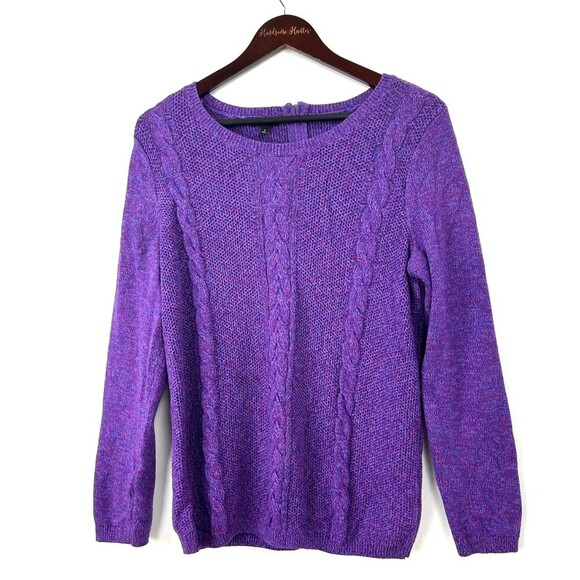 Talbots Deep Purple Pink Cable Knit Zip Back Sweater Cotton Soft Women XL 1127U - Picture 3 of 12